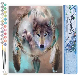 Figured'Art Schilderen op Nummer Volwassenen canvas Wolven en veren - ... pas cher