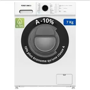 Lave-linge frontal FIRST ONE FLL71200WH - 7 Kg - 1200 tr/mn - 16 programmes - Eco - Intensif -  Rapide   Très Faible conso