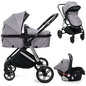 BEBELISSIMO - Poussette combinée trio 3 en 1 - siège auto 0+ CAVO nacelle dès la naissance jusqu’à 22kg - gris pas cher