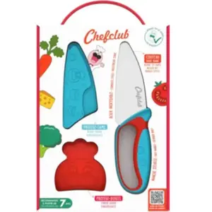 Couteau chef CHEFCLUB le couteau du chef kids bleu et rouge pas cher