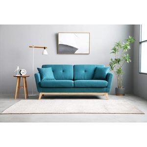 Canapé scandinave 3 places et 2 coussins bleu canard hoga pas cher