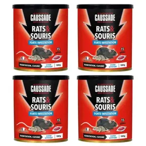 Lot de 4 boites de Raticide Rats & Souris - Pat'Appât forte infestation 150gs , boite de 10 x 15grsVendu parcdiscount