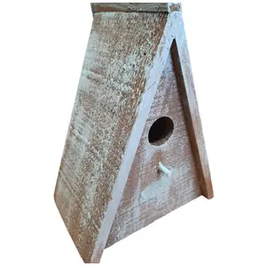 Nichoir triangulaire pour oiseaux GIES en bois - animallparadise - 16.5 x 11 x 21 cm - Gris - bleu / brun pas cher