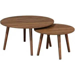 SWEEEK Lot de 2 tables basses rondes décor bois de noyer Népal pas cher