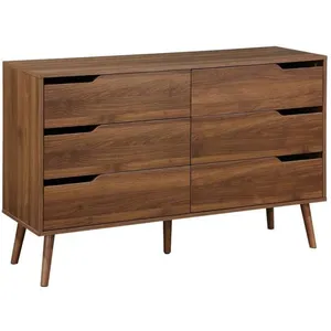 SWEEEK Commode décor bois de noyer. 6 tiroirs. pieds en pin massif pas cher