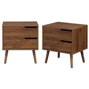 SWEEEK Lot de 2 tables de chevet décor bois teinté noyer. 2 tiroirs. pieds en pin massif pas cher