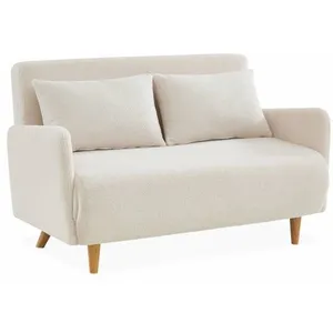 BUT SWEEEK Canapé convertible 2 places scandinave - Panam - pieds bois. bouclettes blanches. banquette. dossier inclinable pas cher
