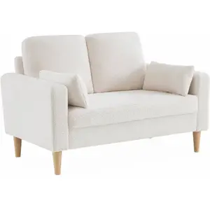 SWEEEK Canapé à bouclettes blanc cassé - Bjorn - Canapé 2 places fixe droit pieds bois. style scandinave pas cher