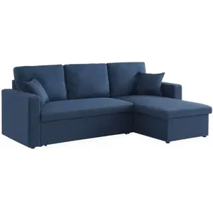 Sweeek Canapé D'angle Convertible En Tissu Bleu - Ida - 3 Places Fauteuil D'angle Réversible Coffre pas cher