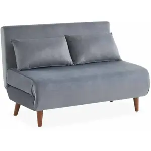 SWEEEK Canapé convertible 2 places gris foncé - Guesta - pieds bois. banquette. dossier inclinable pas cher
