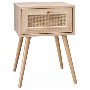 SWEEEK Table de chevet effet bois & cannage avec 1 tiroir - Bohème pas cher