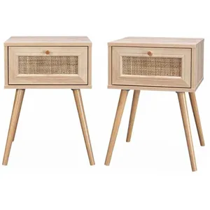Alice's Home Lot de 2 tables de chevet effet bois & cannage avec 1 tiroir - Bohème pas cher