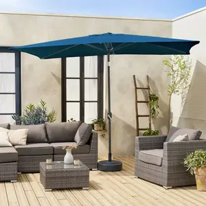 SWEEEK Parasol droit rectangulaire 2x3m - Touquet Bleu canard - mât central en aluminium orientable et manivelle d'ouverture pas cher