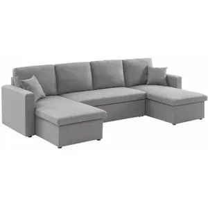 Canapé panoramique convertible en tissu gris clair - SWEEEK - 4 places...