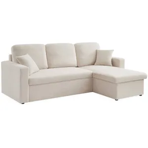 Sweeek Canapé D'angle Convertible En Tissu Bouclettes Blanches - Ida - 3 Places Fauteuil D'angle