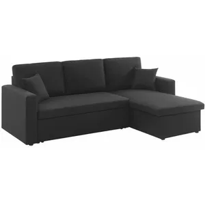 BUT Sweeek Canapé D'angle Convertible En Tissu Noir Ida 3 Places Fauteuil D'angle Réversible Coffre pas cher