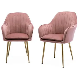 SWEEEK Lot de 2 fauteuils en velours vieux rose et pieds en métal doré. Shella L 58 x P 58 x H 85cm