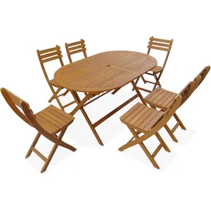 sweeek - Opvouwbare ovalen acaciahouten tuintafel, met 6 stoelen pas cher