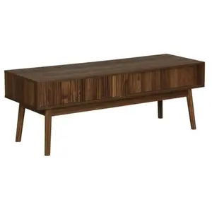 Meuble TV - SWEEEK - Linear - Bois foncé - Blanc - 2 portes coulissantes pas cher