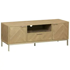 SWEEEK Meuble TV décor chevrons effet bois 2 portes 1 tiroir 120cm Budapest pas cher