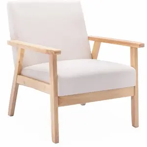 SWEEEK Fauteuil scandinave en bois et tissu crème. Isak. L 64 x P 69.5 x H 73cm