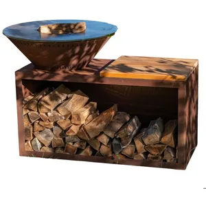 Braséro - GRILL'CHIC - Traditionnel 80x90 - Acier Corten - Double Cuve - Surface de cuisson 0,45 m²