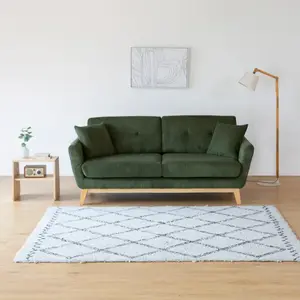 Concept-Usine Hoga - Canapé scandinave 3 places en velours côtelé vert pas cher