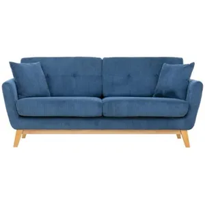 CONCEPT USINE Hoga - Canapé scandinave 3 places en velours côtelé bleu pas cher