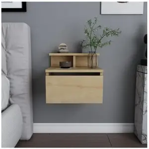 Concept-Usine Table de chevet murale bois avec tiroir et étagère VISBY pas cher