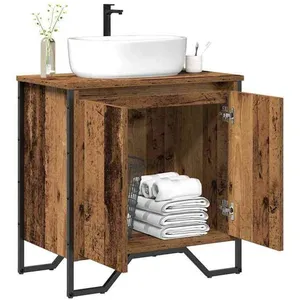 VIDAXL Marron Cabinet/Armoire pour lavabo - SARAZYJ - Contemporain - Bois Ancien 60 x 35 x 60 cm Bois dingénierie LL1287 pas cher