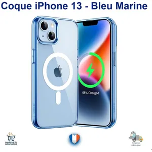 Coque magnétique premium iPhone 13 Bleu Marine Fine & antichoc pas cher