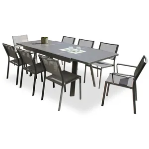 DCB GARDEN Ensemble repas de jardin 8 places en alu gris anthracite pas cher