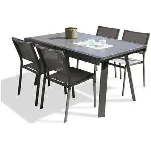 DCB GARDEN Ensemble repas de jardin 4 places en aluminium anthracite pas cher