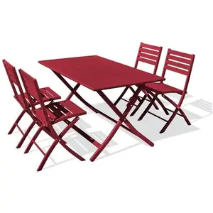 CITY GARDEN Ensemble repas de jardin 4 places en aluminium carmin pas cher