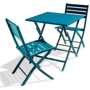 Ensemble repas de jardin pliant - CITY GARDEN - MARIUS - 2 personnes - Aluminium - Bleu Canard pas cher