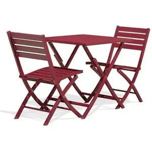 CITY GARDEN Ensemble repas de jardin 2 places en aluminium rouge carmin pas cher