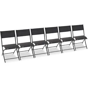 DCB GARDEN Lot de 6 chaises en aluminium et toile plastifiée noire pas cher