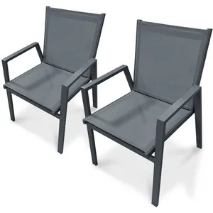DCB GARDEN Lot de 2 fauteuils de jardin empilables en aluminium anthracite pas cher