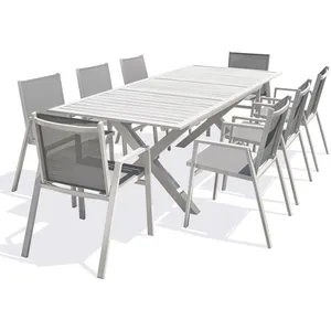 DCB GARDEN Ensemble repas de jardin 8 places en aluminium blanc pas cher