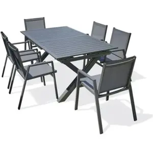 DCB GARDEN Ensemble repas de jardin 6 places en aluminium gris anthracite pas cher