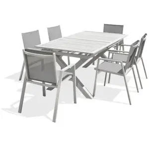 DCB GARDEN Ensemble repas de jardin 6 places en aluminium blanc pas cher