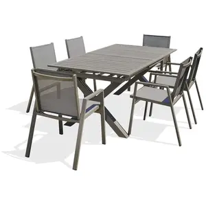 DCB GARDEN Ensemble repas de jardin 6 places en aluminium quartz pas cher