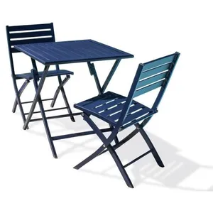 CITY GARDEN Ensemble repas de jardin 2 places en aluminium bleu marine pas cher