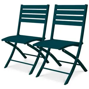 Lot de 2 chaises de jardin en aluminium - Bleu canard - MARIUS pas cher