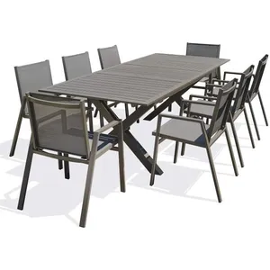 DCB GARDEN Ensemble repas de jardin 8 places en aluminium quartz pas cher