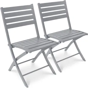 Lot de 2 chaises de jardin en aluminium gris - CITY GARDEN - MARIUS - Pliant - Extérieur - Meuble de jardin pas cher