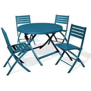 CITY GARDEN Ensemble repas de jardin 4 places en aluminium bleu canard pas cher