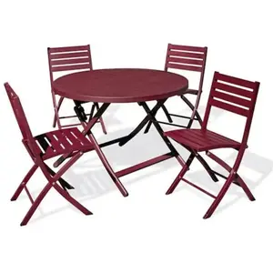 CITY GARDEN Ensemble repas de jardin 4 places en aluminium rouge carmin pas cher