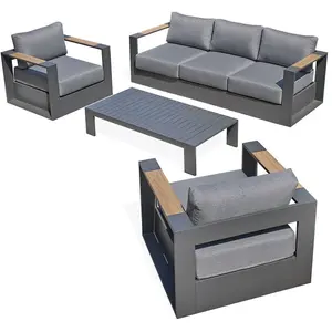 PARIS GARDEN Salon de jardin 5 places en aluminium anthracite et accoudoirs en HPL