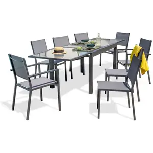 DCB GARDEN Lot composé d'une table de jardin TOLEDE-TB270-NOIR à rallonge, de 6 chaises TOLEDE-CH et 2 fauteuils TOLEDE-FT empilables pas cher